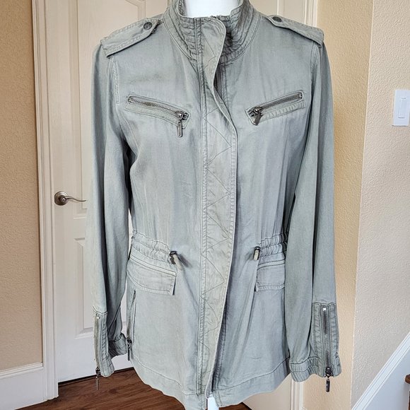 Max Jeans Utility Jacket Military Army Green Super Soft Long Sleeves Size S - Picture 1 of 10